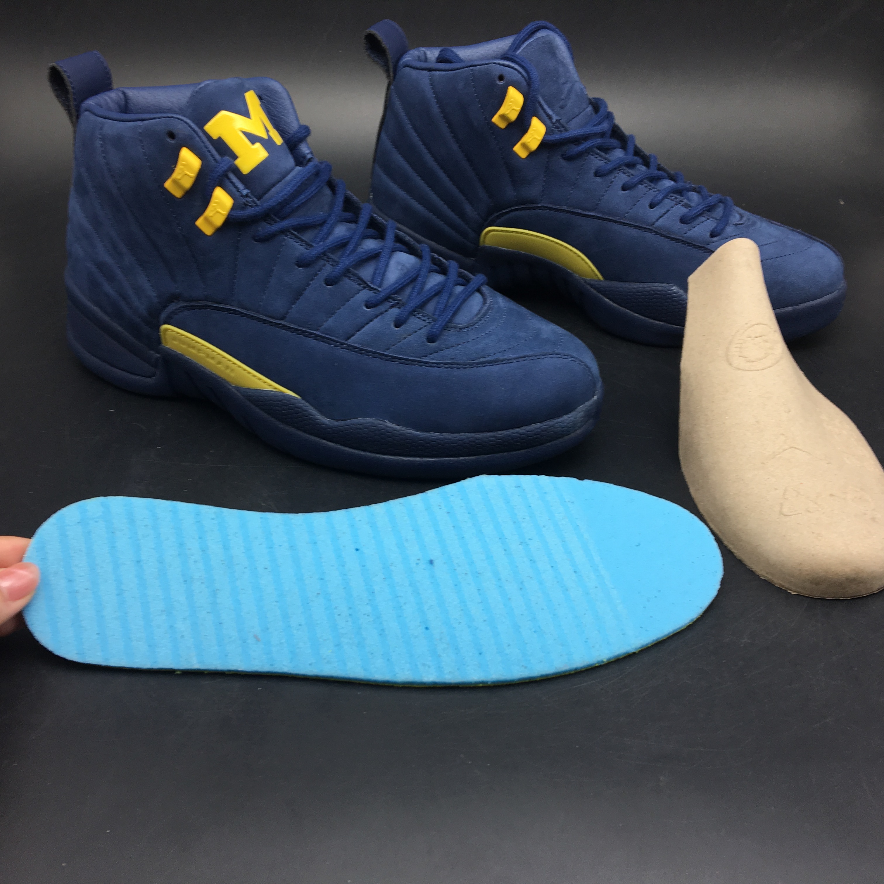 New Air Jordan 12 Michigan Blue Yellow Shoes - Click Image to Close